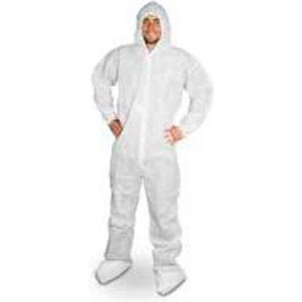 Keystone Safety HD Polypropylene Coverall/Bunny Suit, Attached Hood & Boots, Zipper Front, White, XL, 25/CS CVL-NW-HD-WHITE-B-XL
